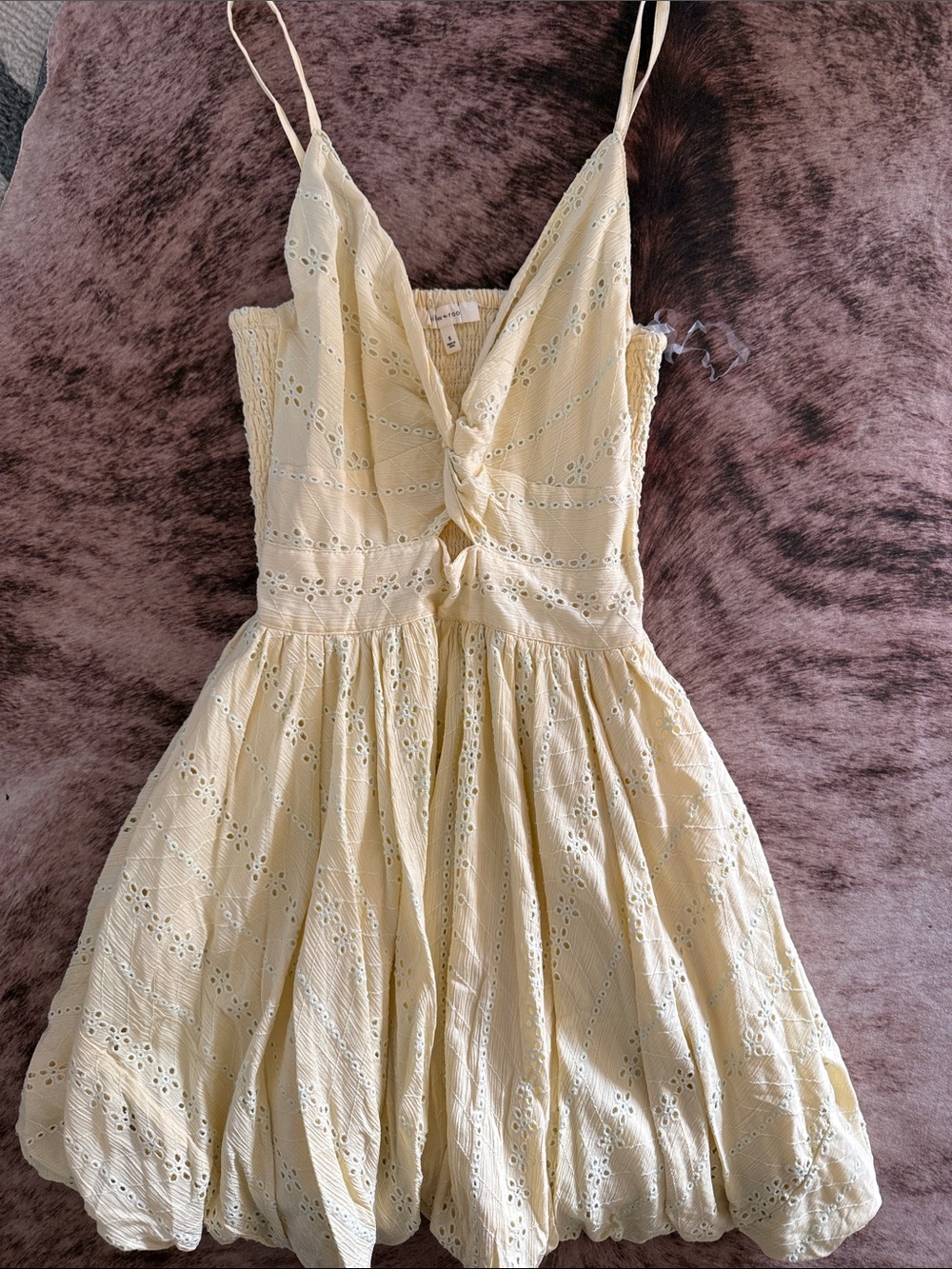 Twist Front Eyelet Mini Dress in Pale Yellow